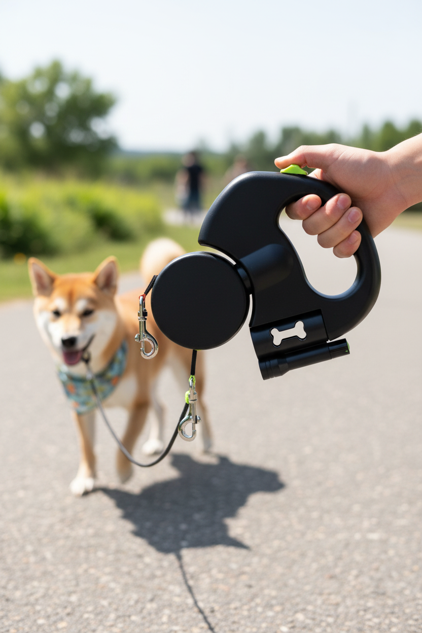 Dual Retractable Dog Leash with Light