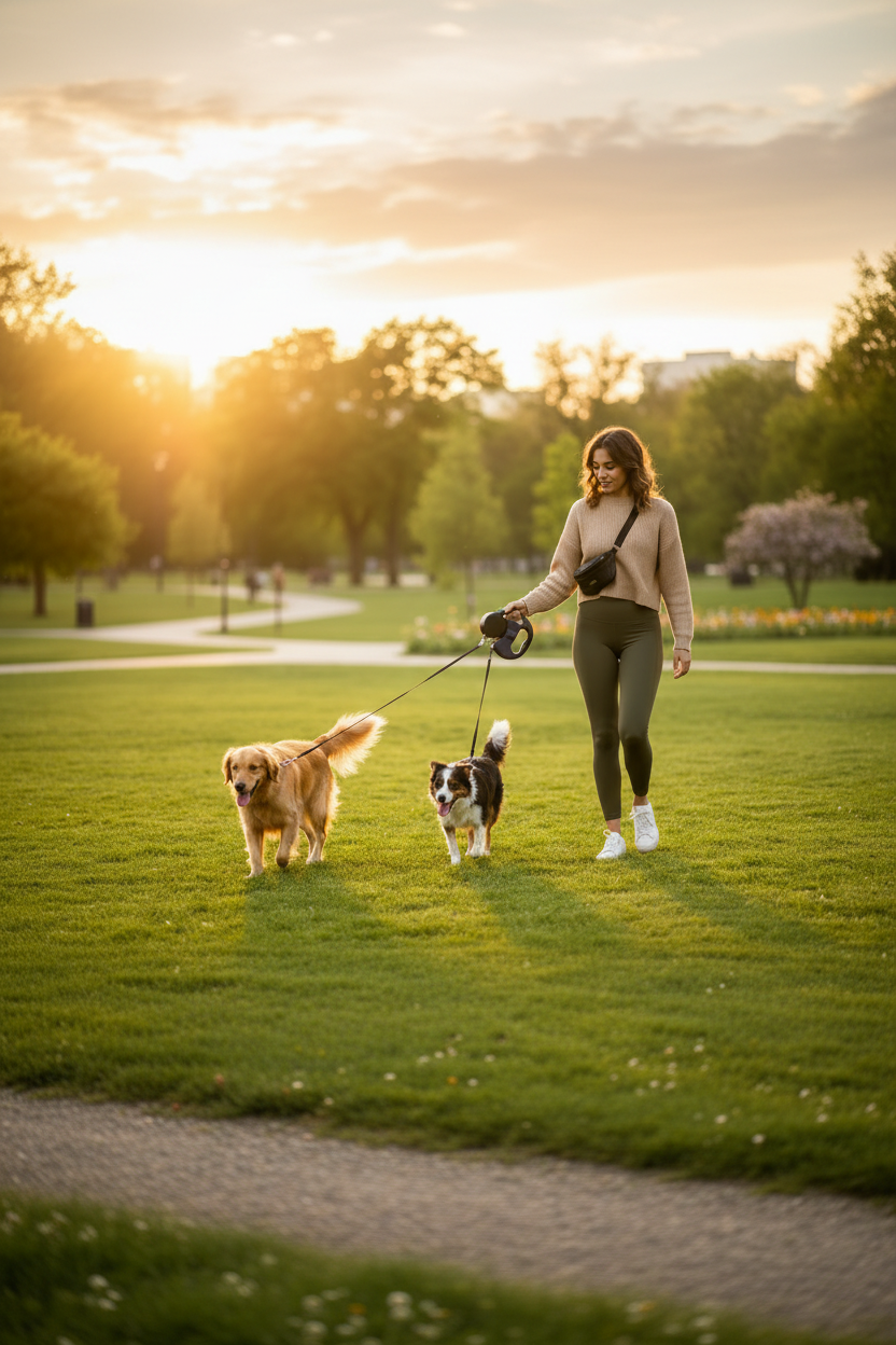 Dual Retractable Dog Leash with Light