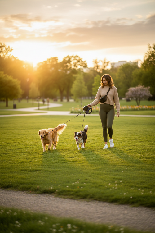 Dual Retractable Dog Leash with Light