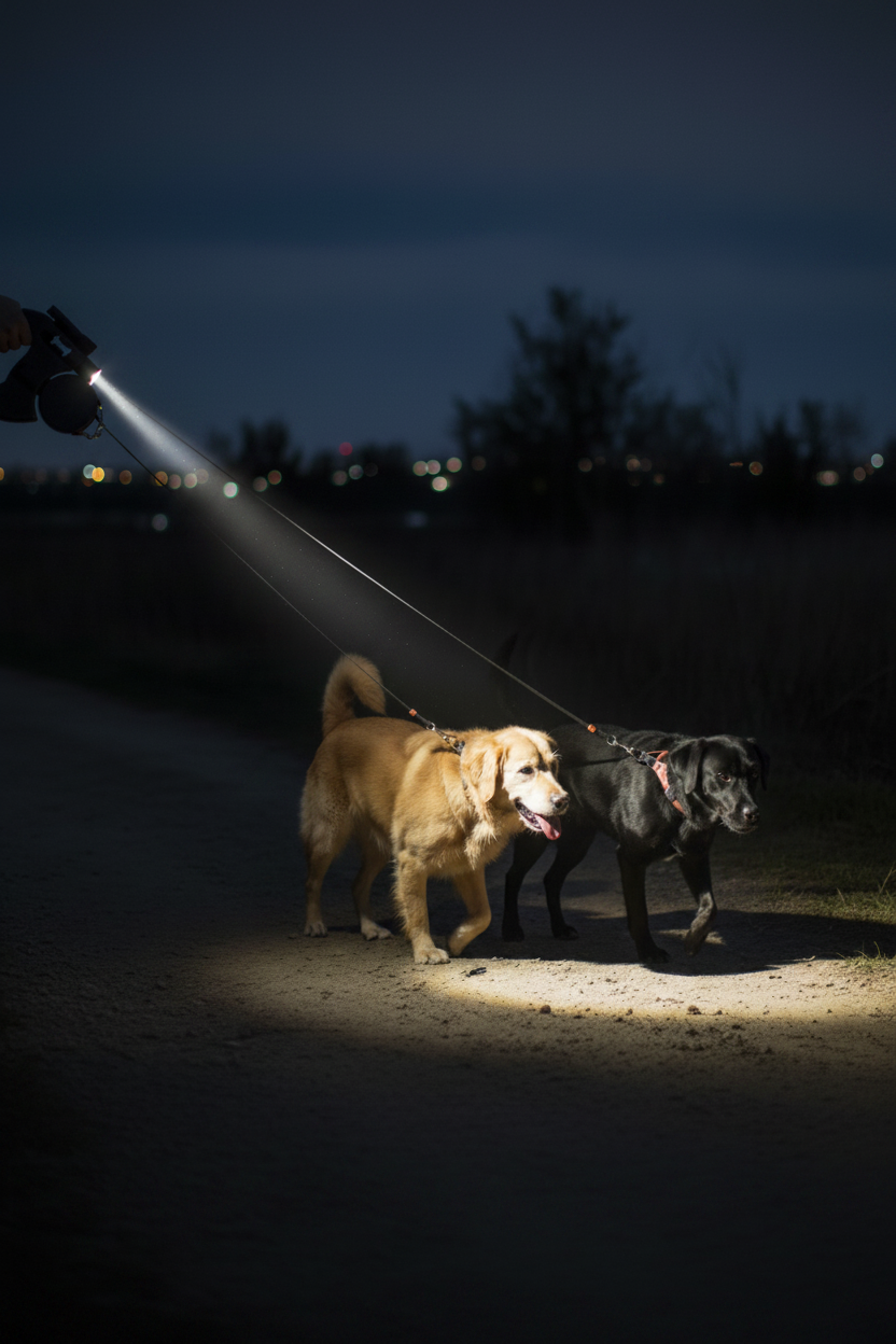 Dual Retractable Dog Leash with Light
